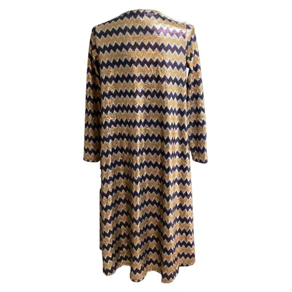 LuLaRoe Sarah duster cardigan gold, silver, and black chevron pattern size S - Picture 2 of 7